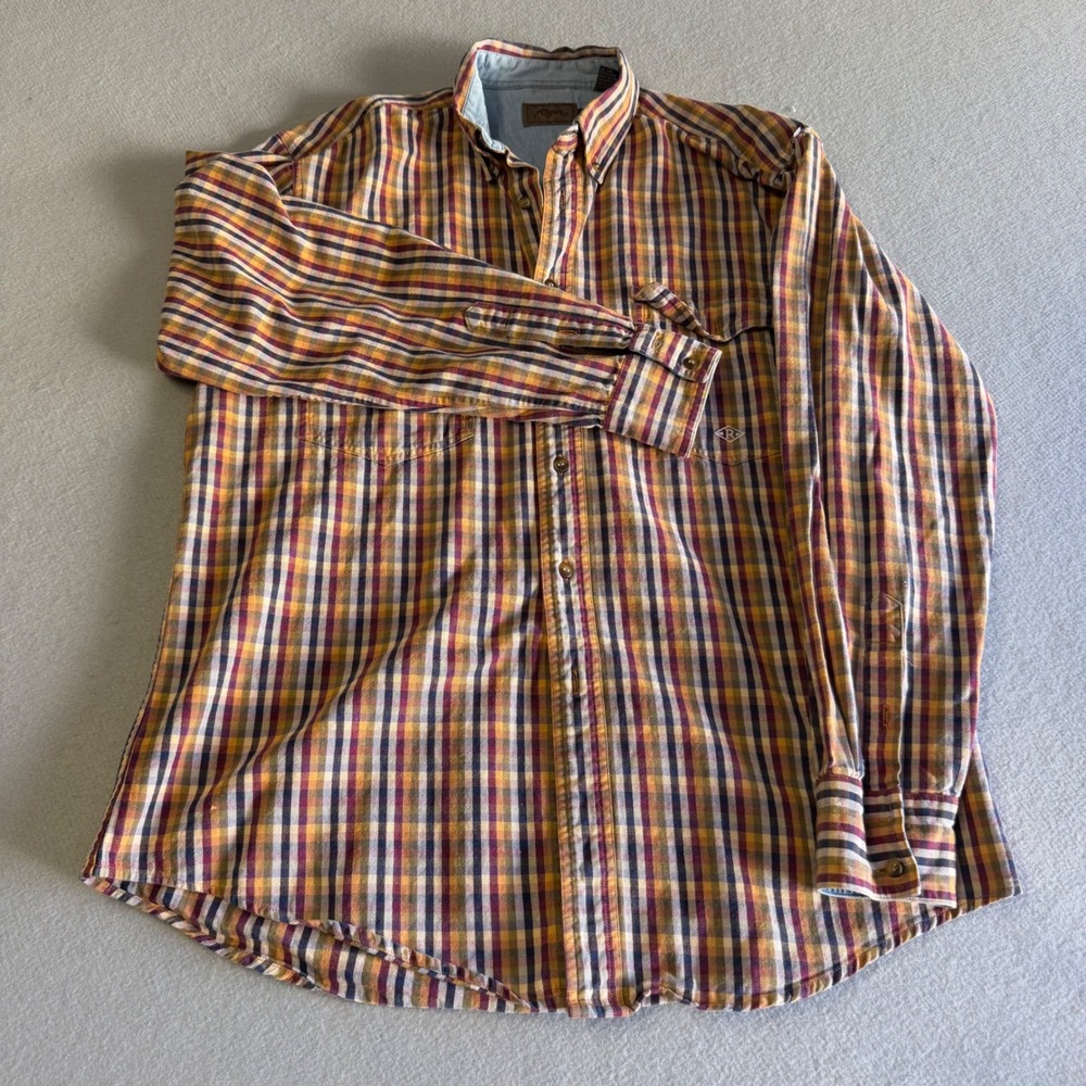 Roper Mens Western Plaid Button Down Shirt Long Sleeve Multi Color Size L